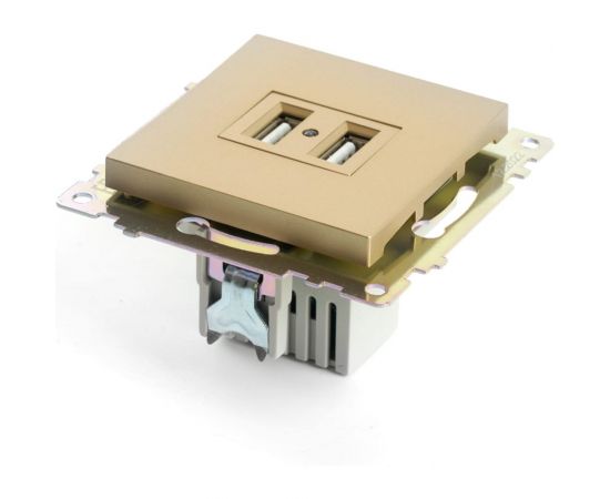 Механизм 2-местной usb розетки STEKKER 250в, 2,1а, серия катрин, золото, gls10-7115-08, 49229 – изображение 2