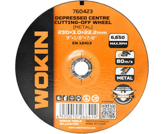 Диск отрезной по металлу 230x3x22.2 мм, 6650 об/мин, тип 42 Wokin 1352985 – изображение 2