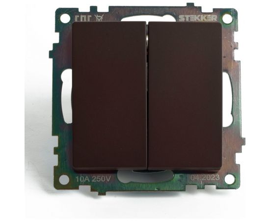 2-клавишный переключатель (механизм) STEKKER gls10-7107-04, 250v, 10а, серия катрин, шоколад, 49170 – изображение 2