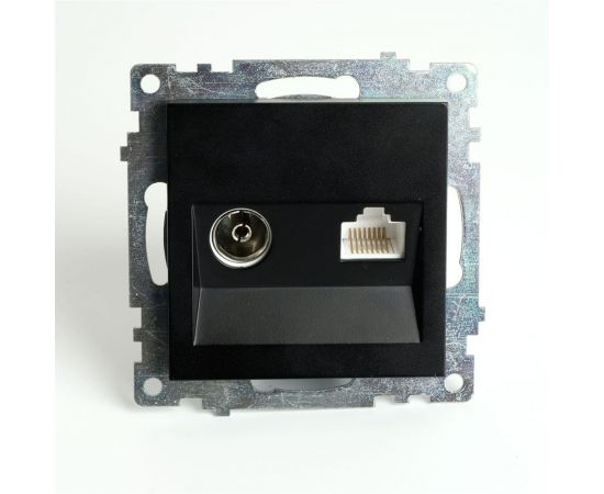 Механизм TV + компьютерной RJ-45 розетки STEKKER GLS00-7106-05 серия Катрин, черный 49182 – изображение 2