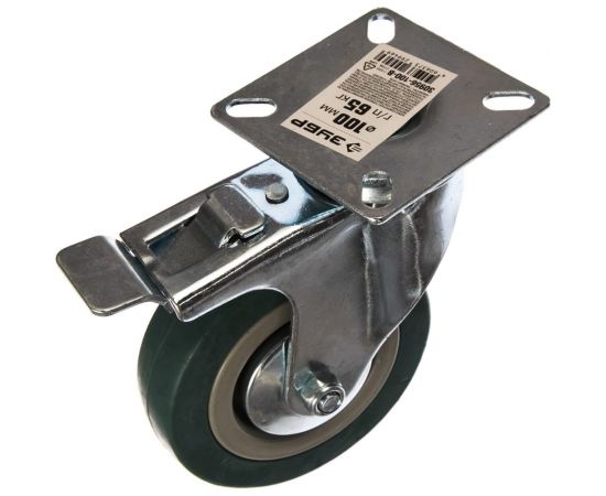 Колесо поворотное с тормозом (100 мм; г/п 65 кг; резина/полипропилен) ЗУБР 30956-100-B – изображение 3