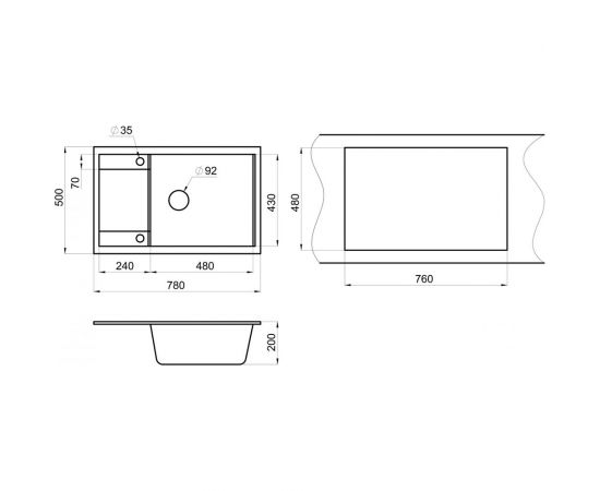 Оборачиваемая кухонная кварцевая мойка GRANULA 780х500 мм, графит GR-7805 – изображение 3
