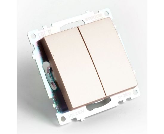 2-клавишный переключатель (механизм) STEKKER gls10-7107-02, 250v, 10а, серия катрин, шампань, 49169 – изображение 4