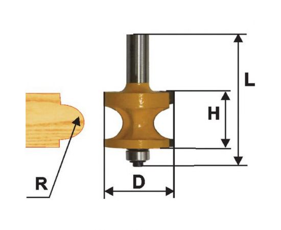 Фреза кромочная полустержневая (22.2х25.4 мм; R 4.8 мм; хвостовик 12 мм) по дереву Энкор 10556 