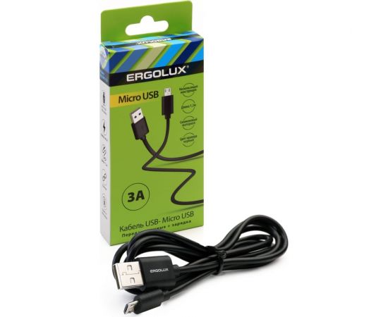 Кабель usb-micro usb Ergolux Elx-cdc01-c02 3а, 1,2м, черный, зарядка+передача данных, коробка 15093 – изображение 2