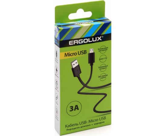 Кабель usb-micro usb Ergolux Elx-cdc01-c02 3а, 1,2м, черный, зарядка+передача данных, коробка 15093 – изображение 3