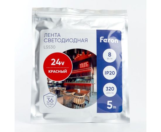 Светодиодная LED лента FERON LS530 COB 320SMD(2110) 8Вт/м 24V 5000x8x1,8мм IP20, красный 48266 – изображение 6