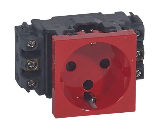 Розетка Legrand Mosaic 2М 2P+Т нем.стд. с МЕХ. блок.красн 77621 077621 