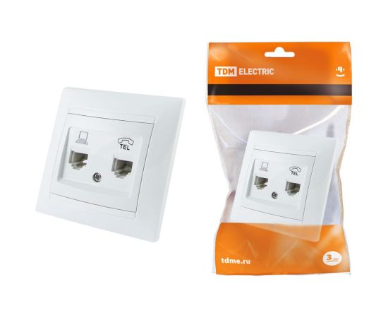 Розетка телефонная RJ11 + компьютерная RJ45, белая TDM Лама SQ1815-0019 