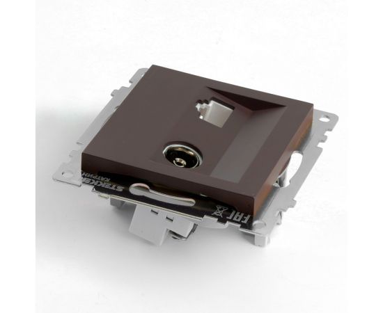 Розетка телевизионная + компьютерная RJ-45 STEKKER (механизм), gls00-7106-04, 75 ом, 5-862мгц, серия катрин, шоколад, 49185 – изображение 2