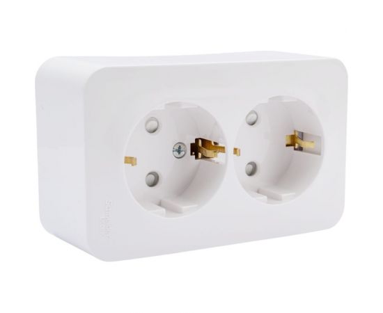 2-ая наружная розетка Schneider Electric Blanca Белый, с заземлением, со шторками, 16А SE BLNRA011221 – изображение 2