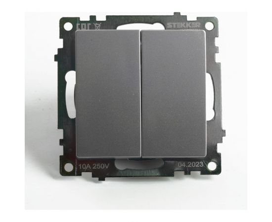 2-клавишный переключатель (механизм) STEKKER gls10-7107-03, 250v, 10а, серия катрин, серебро, 49168 – изображение 2