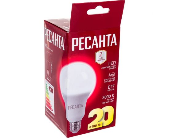 Светодиодная лампа Ресанта LL-R-A80-20W-230-3K-E27 (груша, 20Вт, тепл., Е27) 76/1/21 – изображение 3