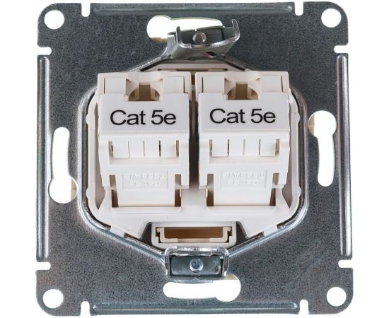 2-местный механизм розетки компьютерной Schneider Electric AtlasDesign RJ45 + RJ45 категории 5e бежевый ATN000285 – изображение 3