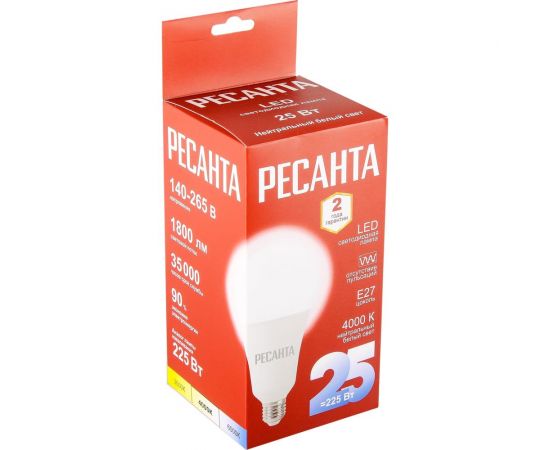 Светодиодная лампа Ресанта LL-R-A95-25W-230-4K-E27 груша, 25Вт, нейтральный, Е27 76/1/77 – изображение 3