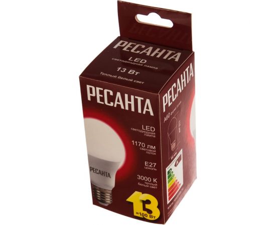 Светодиодная лампа Ресанта LL-R-A60-13W-230-3K-E27 /груша, 13Вт, тепл., Е27/ 76/1/17 – изображение 4