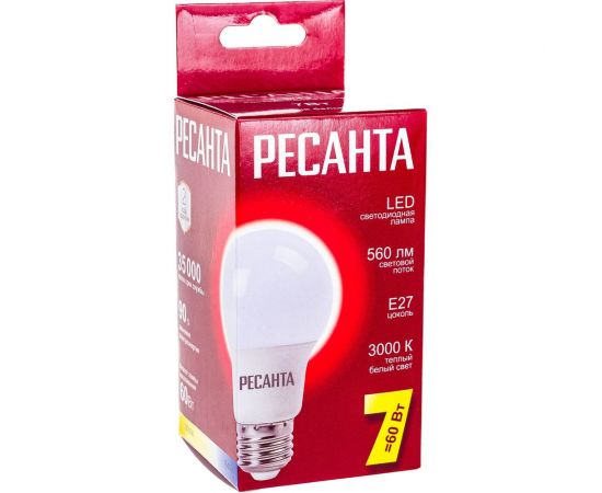 Светодиодная лампа Ресанта LL-R-A60-7W-230-3K-E27 (груша, 7Вт, тепл., Е27) 76/1/11 – изображение 5