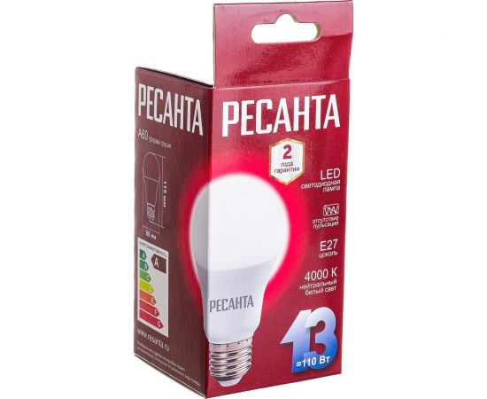 Светодиодная лампа Ресанта LL-R-A60-13W-230-4K-E27 (груша, 13Вт, нейтр., Е27) 76/1/18 – изображение 5