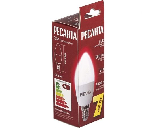 Светодиодная лампа Ресанта LL-R-C37-7W-230-3K-E14 (свеча, 7Вт, теплый, Е14) 76/1/5 – изображение 6