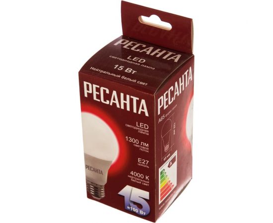 Светодиодная лампа Ресанта LL-R-A65-15W-230-4K-E27 (груша, 15Вт, нейтр., Е27) 76/1/20 – изображение 6