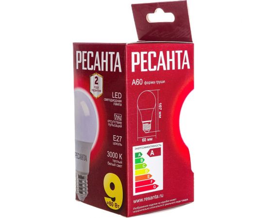 Светодиодная лампа Ресанта LL-R-A60-9W-230-3K-E27 /груша, 9Вт, тепл., Е27/ 76/1/13 – изображение 7