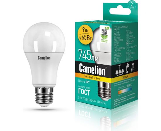 Светодиодная лампа Camelion LEDRB/9-A60/830/E27 (9Вт 220В, LED-M A60 9W 3000K E27) 15065 