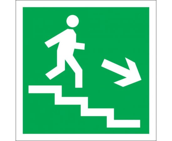 Знак е13 ""направление к эвакуационному выходу по лестнице вниз, правосторонний"" Стандарт Знак 200x200 мм, фотолюминесцентный s 2, пленка (гост 12.4.026-2015) 00-00010117 