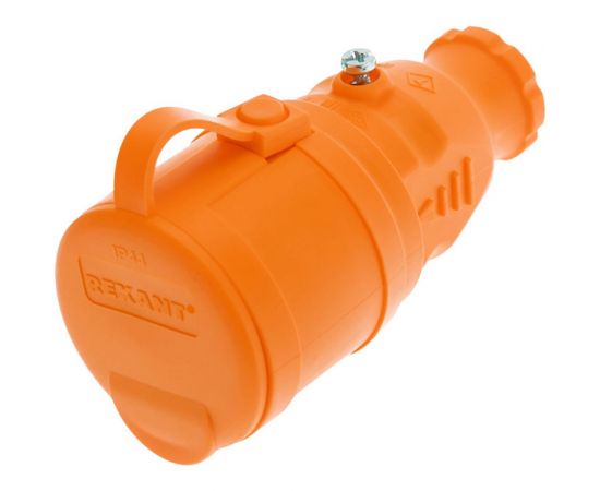 Переносная влагозащищенная розетка REXANT с крышкой, с заземлением, 16 А, IP44, каучук оранжевая 111-123 