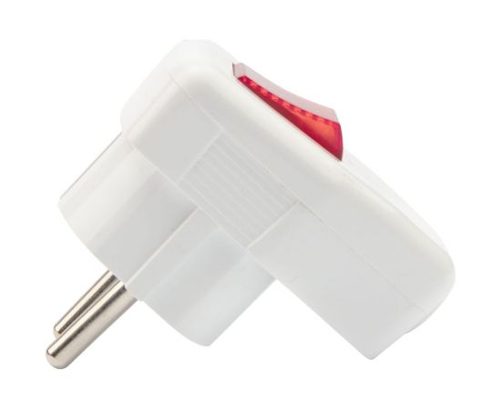 Угловая вилка REXANT Евро с заземлением 16А белая с кнопкой 16-0730 