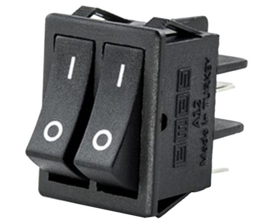 Двухклавишный выключатель Emas без подсветки, черные клавиши, 1НО+1НО, 250В AC, 16А A12B1H10 