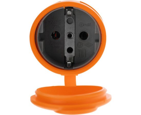 Переносная влагозащищенная розетка REXANT с крышкой, с заземлением, 16 А, IP44, каучук оранжевая 111-123 – изображение 12