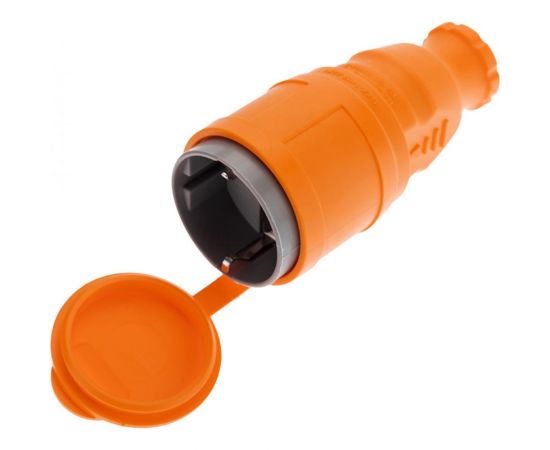 Переносная влагозащищенная розетка REXANT с крышкой, с заземлением, 16 А, IP44, каучук оранжевая 111-123 – изображение 13
