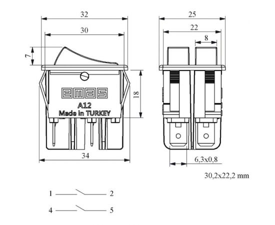 Двухклавишный выключатель Emas без подсветки, черные клавиши, 1НО+1НО, 250В AC, 16А A12B1H10 – изображение 2