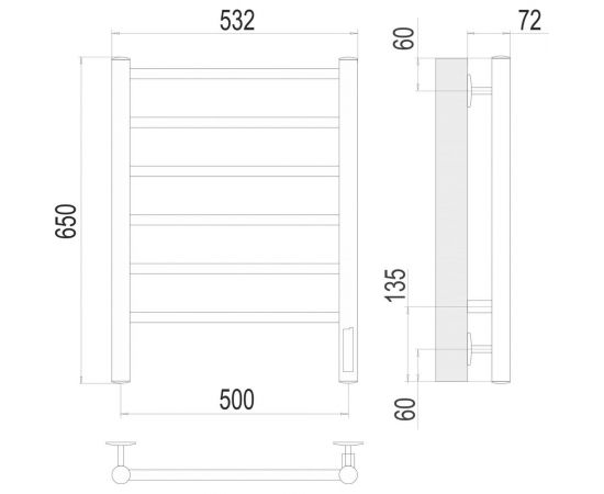 Полотенцесушитель Terminus Аврора quick touch П6 500x650 4670078531155 – изображение 3