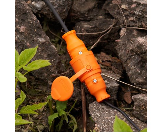 Переносная влагозащищенная розетка REXANT с крышкой, с заземлением, 16 А, IP44, каучук оранжевая 111-123 – изображение 4