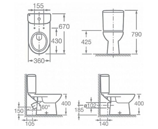 Унитаз-компакт ROCA ACCESS 34P23800Y горизонтальный выпуск, сиденье с крышкой SC 00000076681 – изображение 5