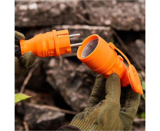 Переносная влагозащищенная розетка REXANT с крышкой, с заземлением, 16 А, IP44, каучук оранжевая 111-123 – изображение 6