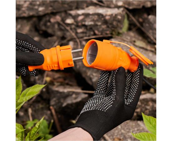 Переносная влагозащищенная розетка REXANT с крышкой, с заземлением, 16 А, IP44, каучук оранжевая 111-123 – изображение 7