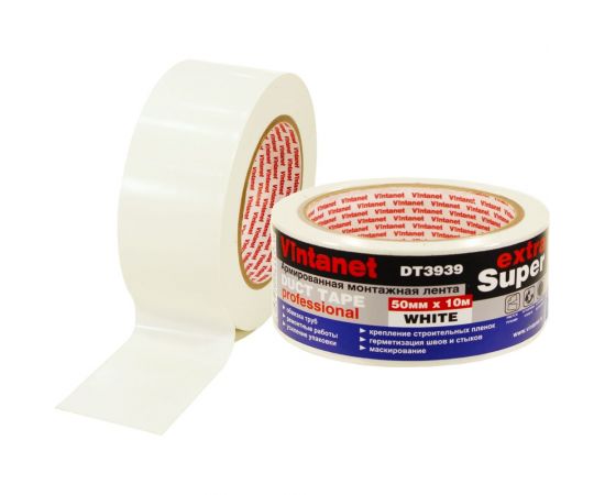 Монтажная армированная лента Vintanet DT3939 ЭКСТРА СУПЕР, белая, 50 мм х 10 м DT39395010W 