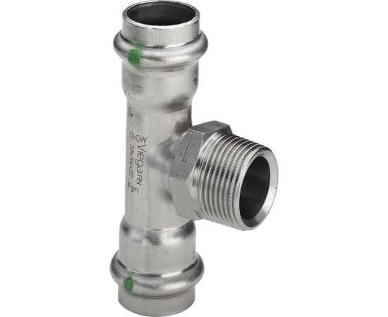 Тройник Viega Sanpress Inox с SC-Contur, 22x3/4""x22 мм, нержав.сталь 445980 