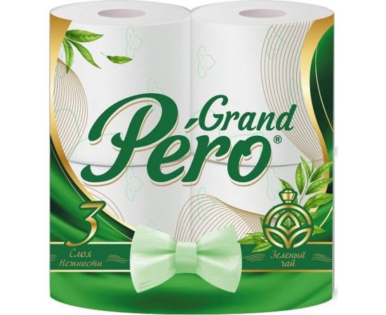 Туалетная бумага GrandPero зеленый чай, 3 слоя, 4рул, белый с прокрасом 1909 