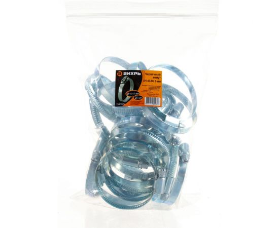 Металлический червячный хомут Вихрь 40-60, 9мм 25 шт 73/9/1/25 