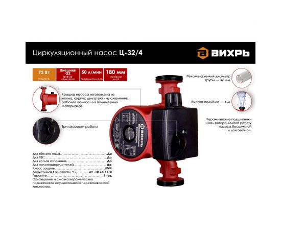 Циркуляционный насос Вихрь Ц-32/4 СТАНДАРТ 68/7/8 – изображение 2