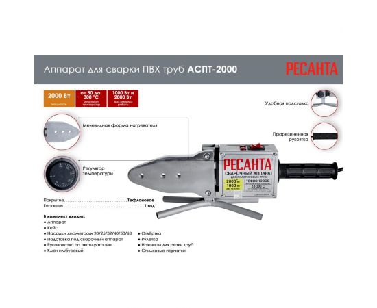 Аппарат для сварки пластиковых труб Ресанта АСПТ-2000 65/55 – изображение 2