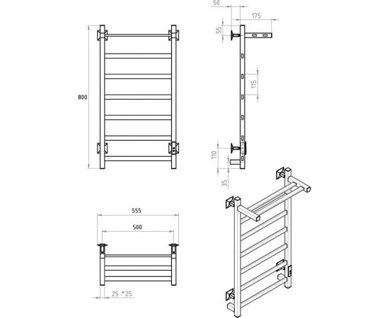Электрический полотенцесушитель ZOX ЛЦ 80x50 с полкой, 7 перекладин, триумф, белый, правый 323 Вт 549229 – изображение 3