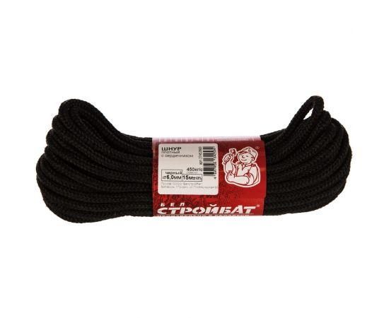 Плотный шнур с сердечником Стройбат черный, 6 мм х 15 м 33269 
