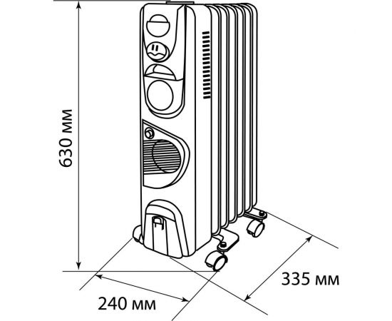 Масляный обогреватель TDM МО-7ТВ, 1500 Вт, 7 секций, вентилятор, регулировка мощности 600/900/1500+400 Вт, термостат, SQ2501-0911 – изображение 2