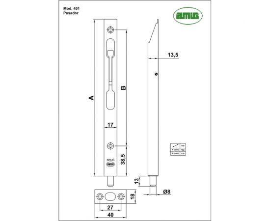 Задвижка Amig нижняя, покрытие латунь 401-150 LP – изображение 2