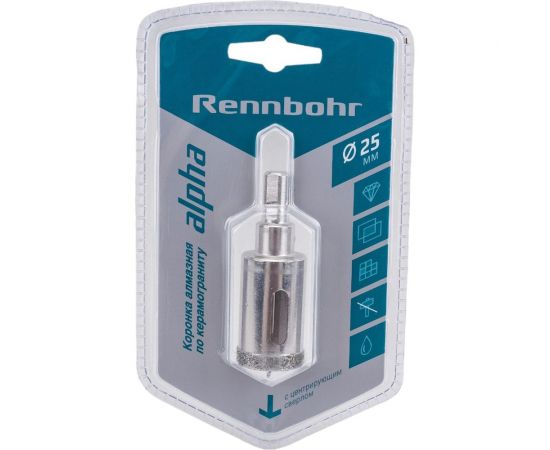 Коронка алмазная с центрирующим сверлом по керамограниту и керамике 25 мм RENNBOHR 676225 