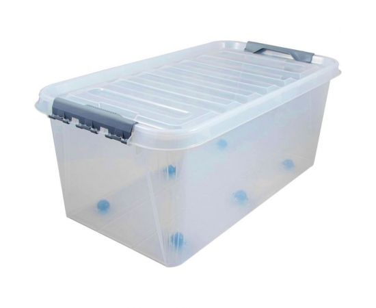 Ящик для хранения с крышкой ПОЛИМЕРБЫТ ПРОФИ Комфорт 55 л, на колесах, прозрачный 63200798 437980000 